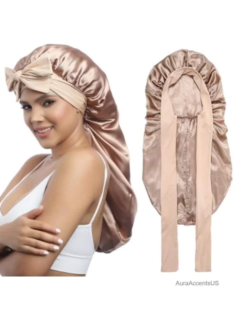 Double Layer Satin Bonnet for Sleeping - Long Hair Cap with Tie Band